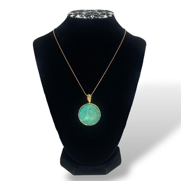 Michael Vincent Michaud Gold Turquoise Pendant Necklace 16-18
